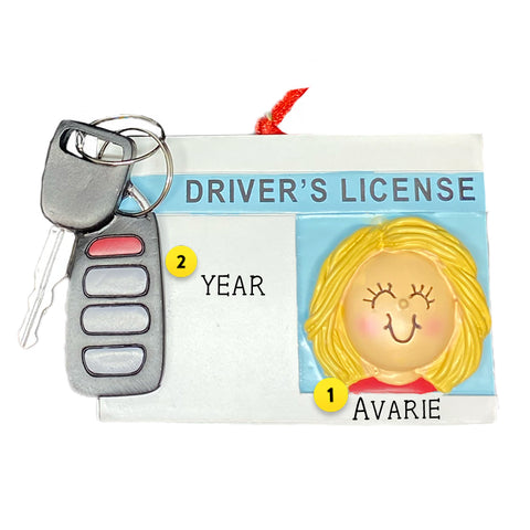 Personalized Driver's License Christmas Ornament Blonde Girl