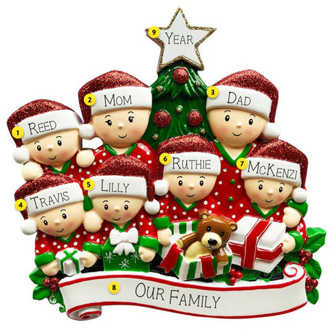 Christmas Morning Family of 7 Opening Presents Table Top Christmas Decoration