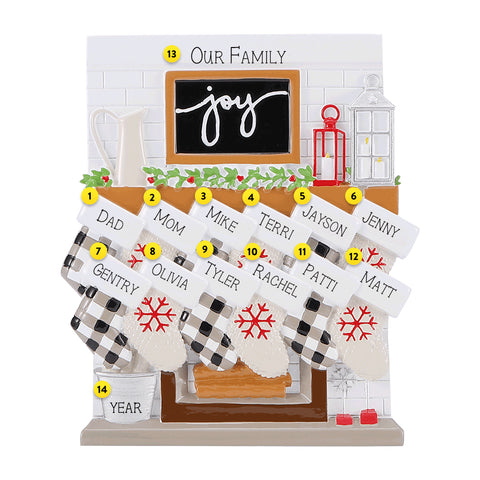 Personalized Fireplace Mantel Family of 12 Ornament