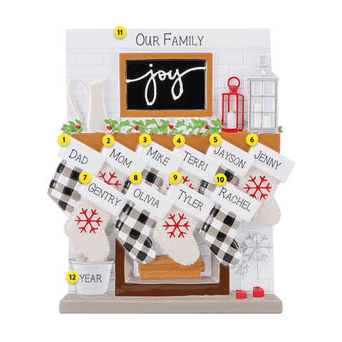 Personalized Fireplace Mantel Family of 10 Ornament