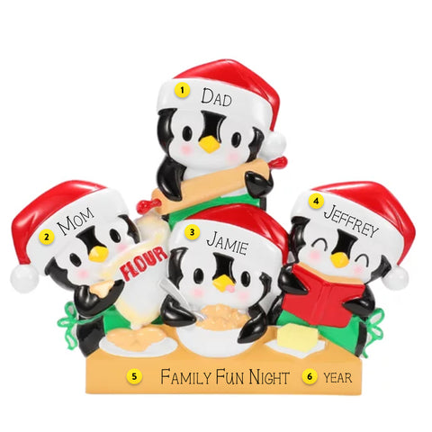 Personalized Penguin Baking Family of 4 Ornament