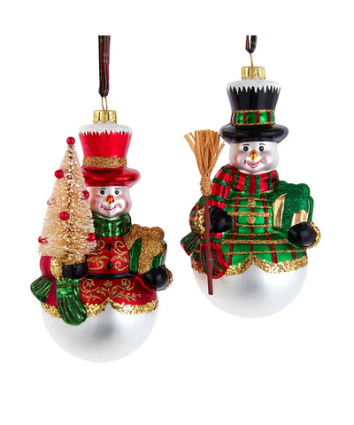 Glass Red & Green Snowman With Gift Ornament
