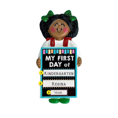 1st Day of School Christmas Tree Ornament - Female African American