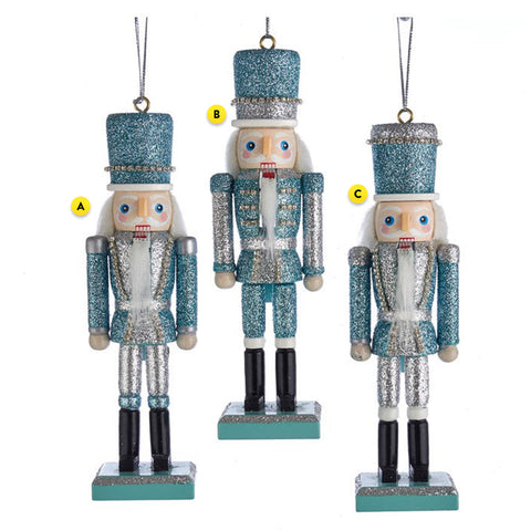 6" Glitter Silver and Blue Nutcracker Ornaments, 3 Assorted