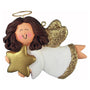 Angel with Star Ornament - White Female, Brown Hair for Christmas Tree