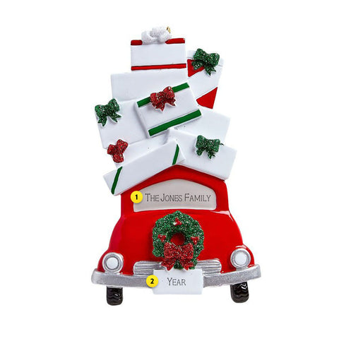 Personalized Car Stacked with Gifts Ornament