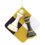 Chess Ornament featuring a black and white chess piece on gold, black and white game board