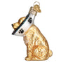 Dog with a Cone Of Shame Glass Ornament looks like a golden retriever