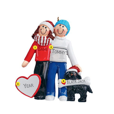 Personalized Couple with Black Dog Ornament