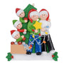 Family of 5 Couple with 3 kids Ornament  Christmas scene decorating the tree