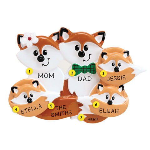 Fox Family of 5 Ornament For Christmas Tree