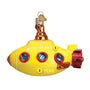 Yellow Groovy Submarine Glass Christmas Ornament 
