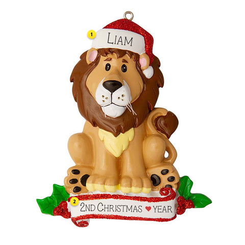 Holiday Dressed Lion Ornament can be Personalized