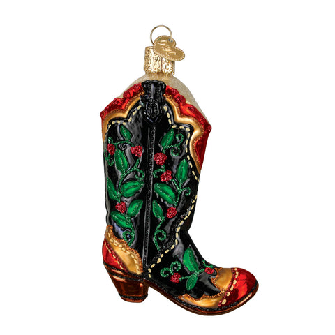 Holly Berry Cowboy Boot Ornament for Christmas Tree