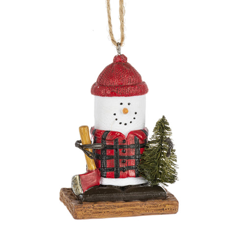 S'more Lumberjack with tree and axe resin ornament