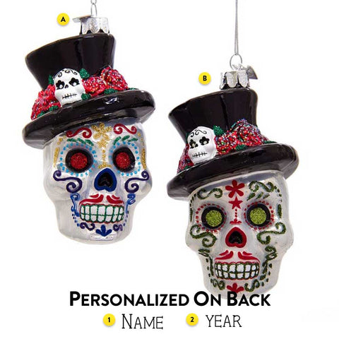 Noble Gems™ Glass Skeleton Head Ornaments, 2 Assorted