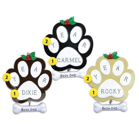 Dog Paw Ornament Personalized For Christmas Tree