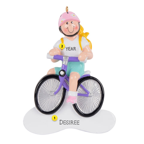 Personalized Blonde Girl riding bike ornament 