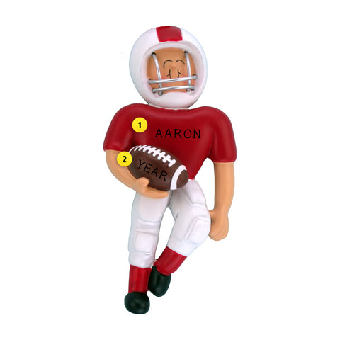 Playing Football Ornament - White Male, Red Uniform for Christmas Tree