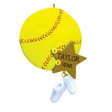 Softball with Star Christmas Ornament
