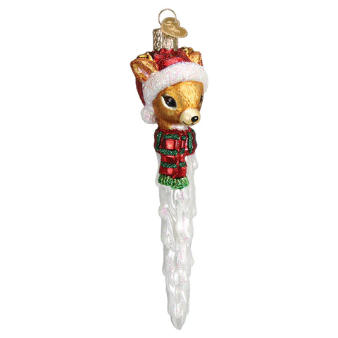 Reindeer with Santa Hat Icicle Ornament