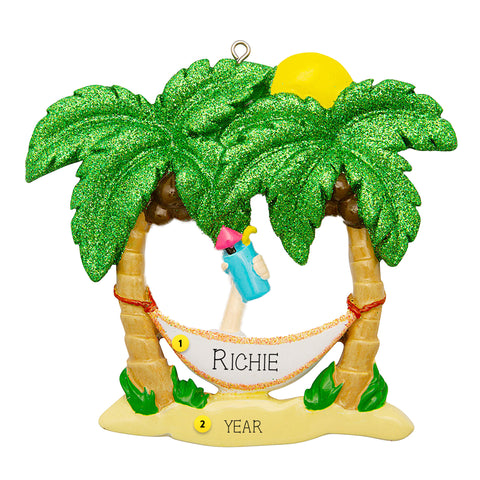 Relaxing in a hammock Christmas ornament personalized