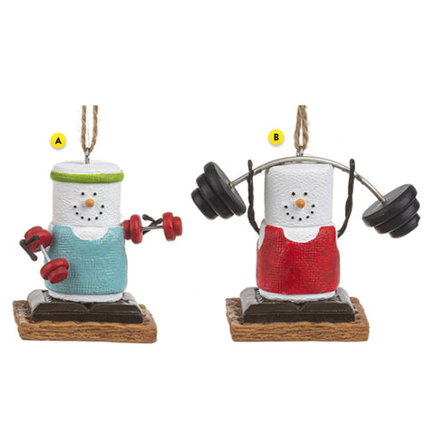 S'mores Weightlifting Christmas Tree Ornament, 2 Assorted, A. Dumbbell, B. Barbell
