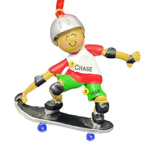 Skateboarder Male African American Ornament for Christmas tree personalized and dated with the year
