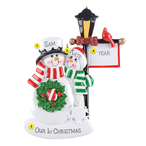 Personalized Lamp Post Snow Couple Ornament