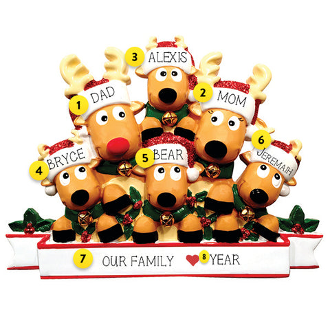 Personalized Reindeer Family of 6 Table Top Decoration