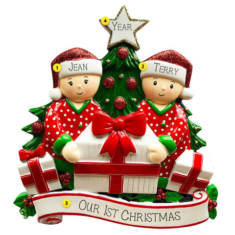 Personalized Christmas Morning Pajama Couple Table Top Decoration