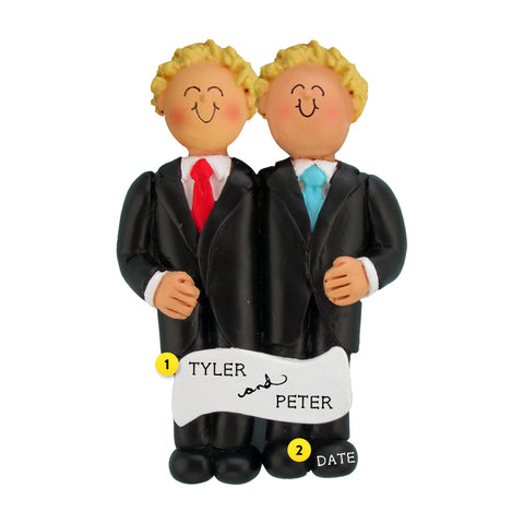 Wedding Couple Ornament - Two Blond Grooms for a Gay Pride Christmas Tree