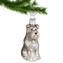 Glass Dog Ornament Grey Schnauzer hanging by a silver hook