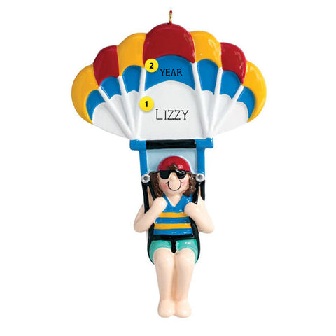 Woman parasailing personalized Christmas ornament 