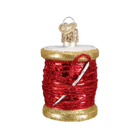 Red Spool of Thread Glass Ornament 