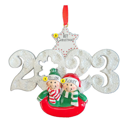 Personalized 2023 Sledding Couple Ornament