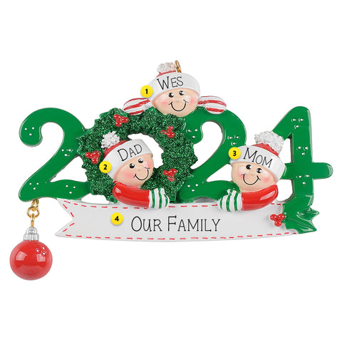 Personalized 2024 Family of 3 Ornament