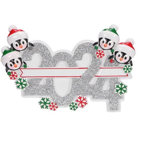 Penguin Family of 4 2024 Personalized