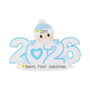 Personalized 2026 Baby Boy's 1st Christmas blue heart ornament with example of Zeke on the baby's hat and Baby's First Christmas on the banner