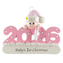 Decorative ornament with '2026' and baby figurine can be personalized on white background