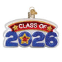 Decorative glass ornament with 'Class of 2026' text on a white background