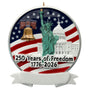 Ornament with American flag, Statue of Liberty, and Capitol building design, celebrating 250 years of freedom.