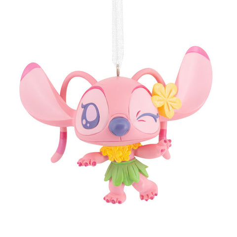 Pink cartoon character Angel Stitch with a flower on a white background