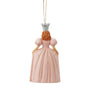 Back view of licensed Wizard of Oz Jim Shore Glinda ornament featuring a long pink dress, red hair, and silver crown.
