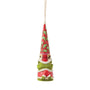 Side view of Jim Shore Grinch Naughty/Nice Ornament showing the tall patterned Santa hat, green Grinch face, and red Santa suit from the side.