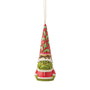 Jim Shore Grinch Naughty/Nice Ornament showing the Grinch scowling beneath a tall red and green patterned Santa hat labeled Naughty.