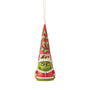 Jim Shore Grinch Naughty/Nice Ornament featuring the Grinch with a mischievous grin, red Santa suit, and tall patterned hat labeled Nice.
