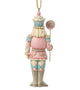Back view of Jim Shore Sweets Soldier Lollipop Nutcracker Ornament showing the pastel uniform and cupcake-inspired hat.