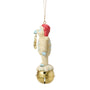 Side view of licensed Bumble on Bell Jim Shore ornament showing Bumble in a Santa hat with dangling star and golden bell base.
