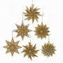 Six gold and silver star-shaped ornaments on a white background sold seperately. 